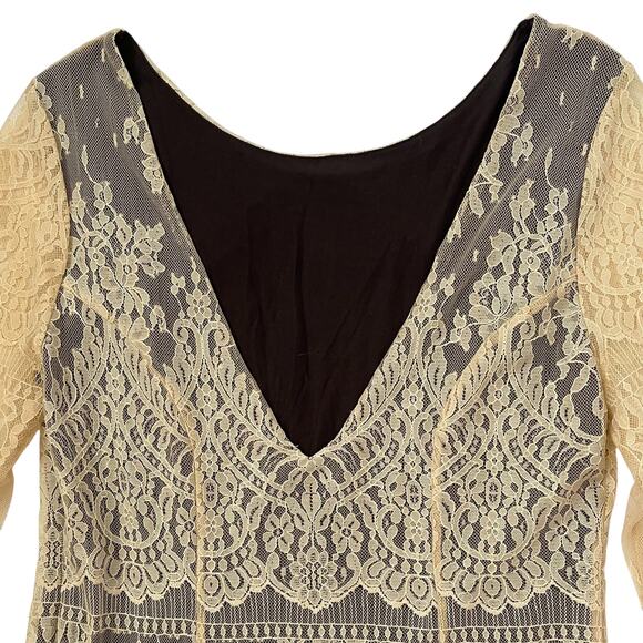 NWOT Free People Lace Boho Mini Dress - Tan and Black - Vintage Inspired - M - Picture 6 of 8